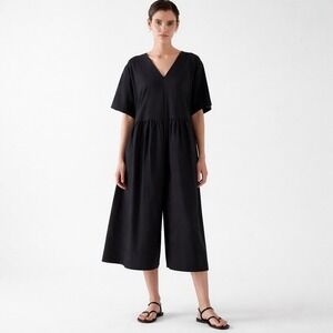 COS Black Gathered Cropped Wide Leg Jumpsuit Cotton Minimalist Pockets Small
